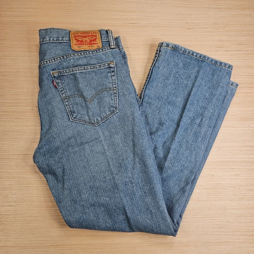 Levi's 527 Jeans Mens 34x30 Blue Slim Bootcut Denim Western Workwear